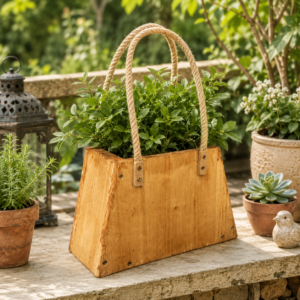 Cachepô Decorativo Bolsa em Madeira