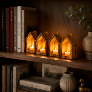 Porta-Velas Casinha de Madeira Pinus